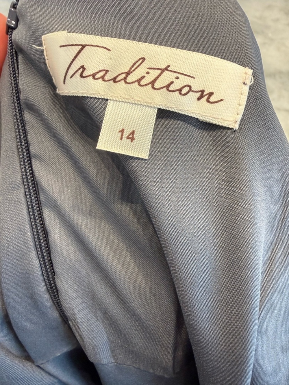Tradition Tiered Dress NWT Size 14 Steel Grey Layered Ruffle Feminine Formal - Picture 5 of 7